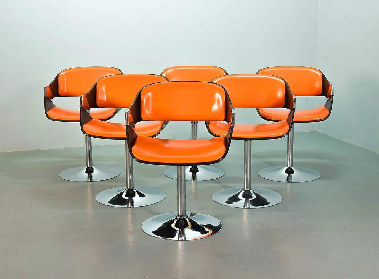 6x Novalux Radiant Orange Dining Chairs by Rudi Verelst