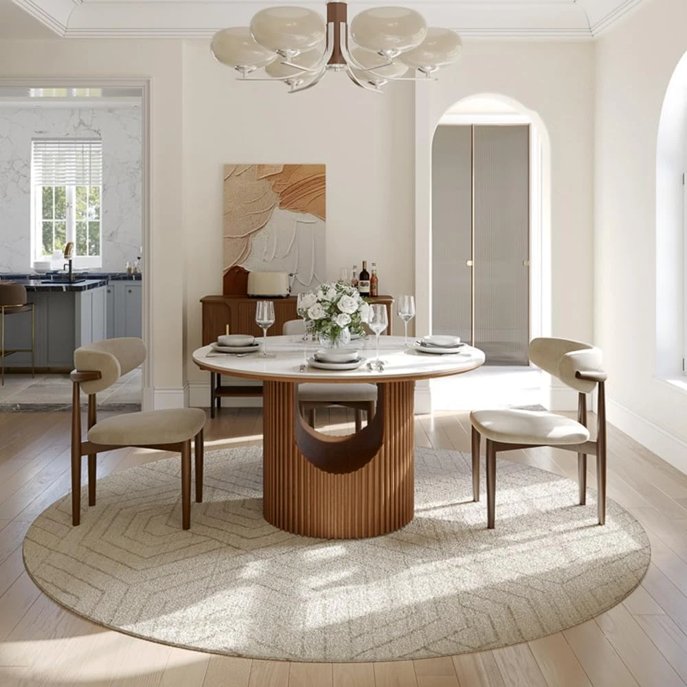 Round Dining Table Set for 4 – 47" Glossy White Sintered Stone Tabletop