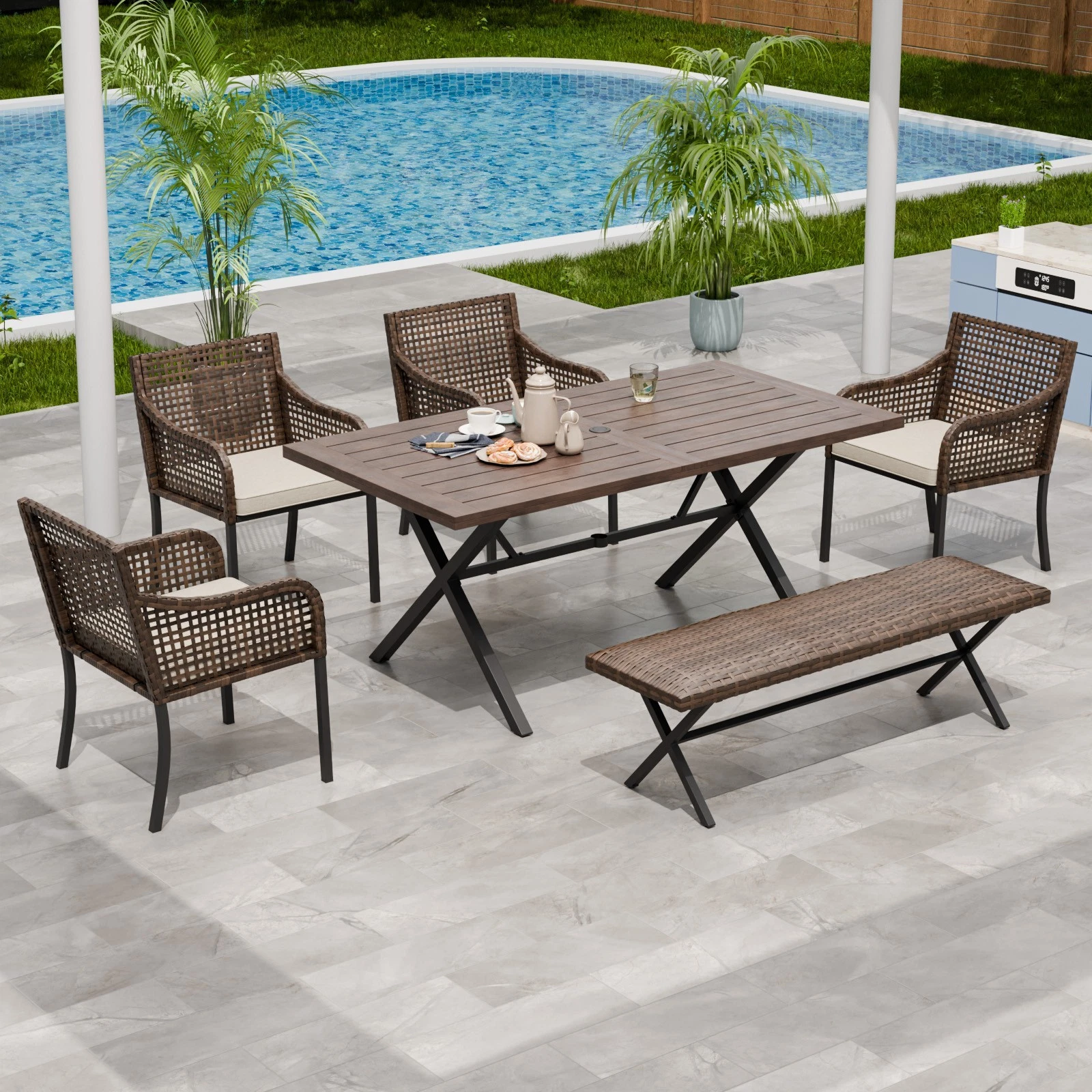 EAGLE PEAK 6-Piece Outdoor Patio Furniture Set – Wicker Dining Set