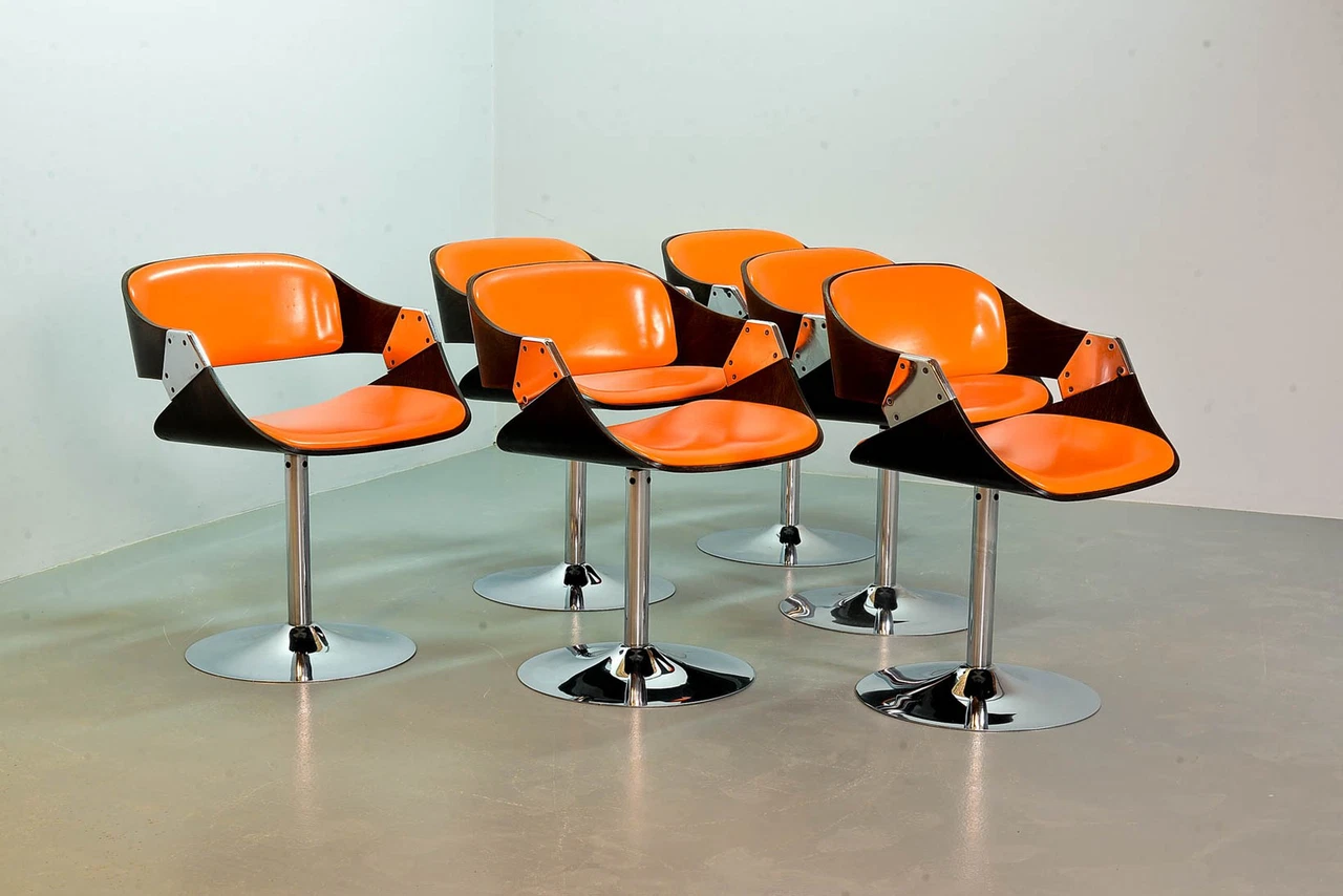 6x Novalux Radiant Orange Dining Chairs by Rudi Verelst
