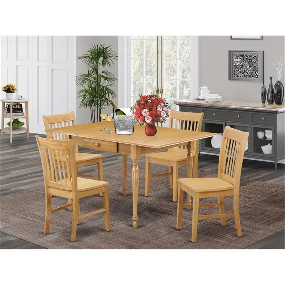 East West Furniture Monza 5-Piece Wood Table and Dining Chairs in Oak