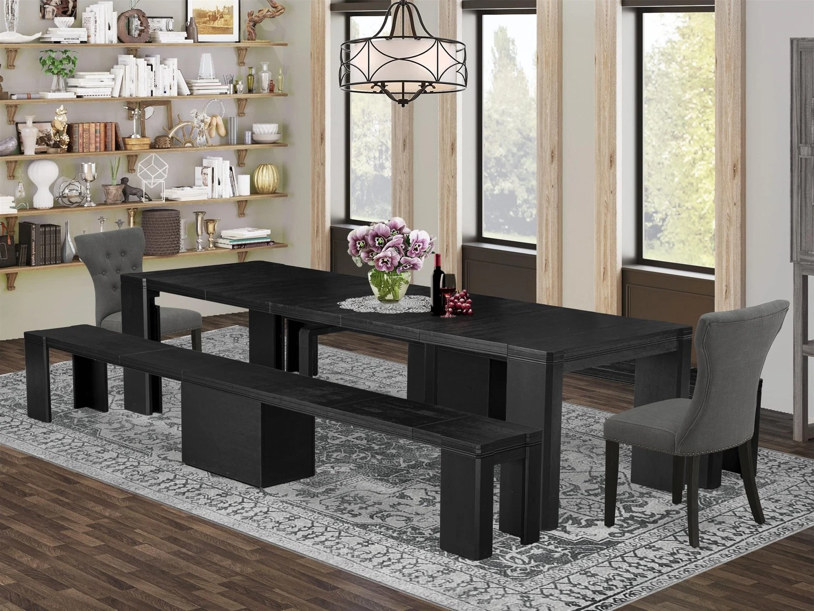 East West Furniture Xtenczar 5-Piece Dining Room Table Set – Black Finish