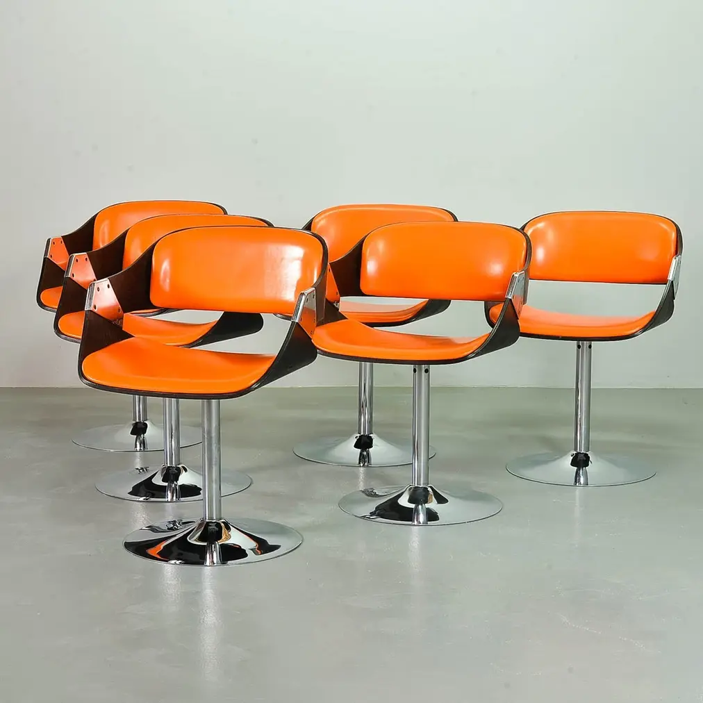 6x Novalux Radiant Orange Dining Chairs by Rudi Verelst